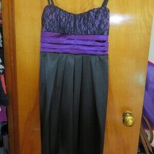 Bwear Purple and Black Short Satin Lace Cocktail Mini Dress Juniors Dance Size 7